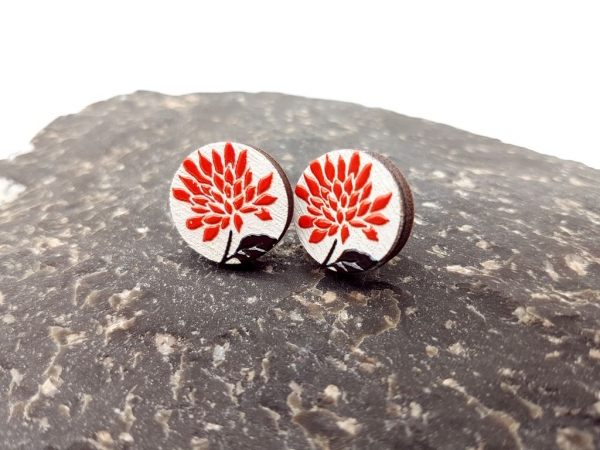 rote Blume 3D Holz Scheiben Ohrstecker